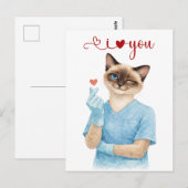 Katzenkrankenschwester mit Mini-Herz, das Liebe se Postkarte (Vorne/Hinten)