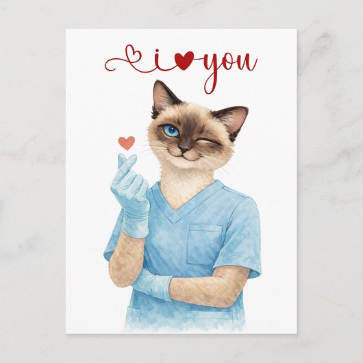 Katzenkrankenschwester mit Mini-Herz, das Liebe se Postkarte (Vorderseite)