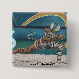 Katzenkrieger spielen Volleyball Fantasy Art Butto Button