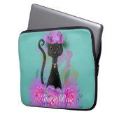Katzenkrone aus schwarzer Katzenjacke in rosa Rose Laptopschutzhülle (Vorderseite Links)