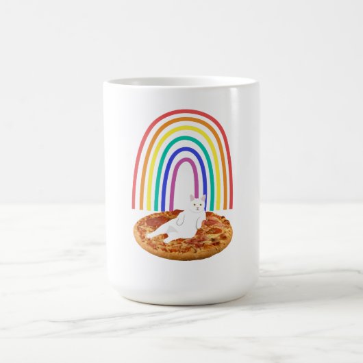 Katzenkühlung auf Pizza Regenbogen Kaffeetasse (Mittel)