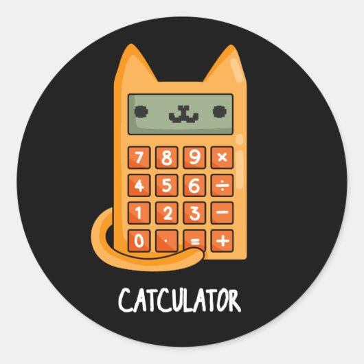 Katzenkulator Funny Calculator Pun Dark BG Runder Aufkleber (Vorderseite)