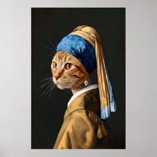 Katzenkunst-Druck Feline Mädchen mit Perlenohrring Poster