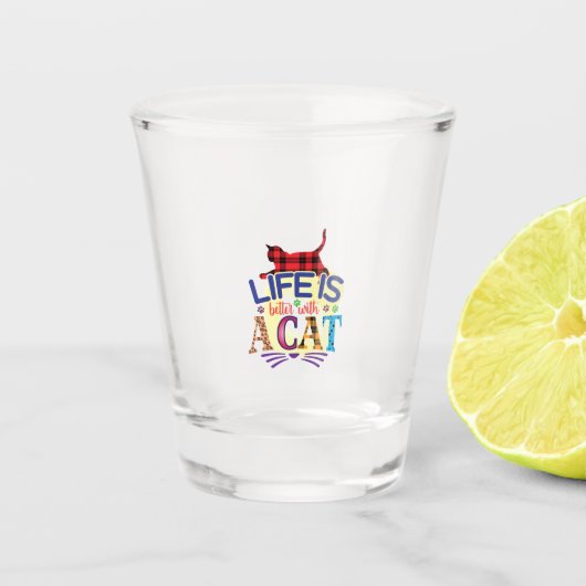 Katzenkunst ist besser mit Katze Schnapsglas (Vorderseite)