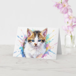 Katzenkunst Wasserfarben-Splash Grußkarte Karte