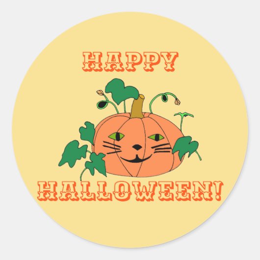 Katzenkürbis, Blätter, Halloween-Sticker Runder Aufkleber (Vorderseite)