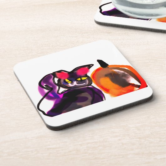 Katzenkürbis Getränkeuntersetzer (Linke Seite)