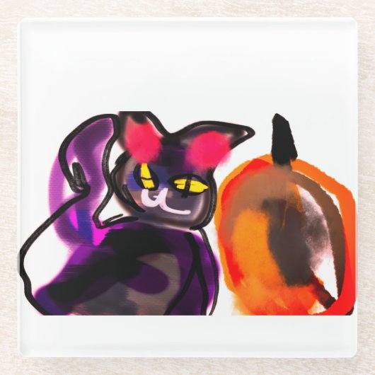 Katzenkürbis Glasuntersetzer (Vorderseite)