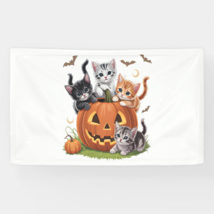 Katzenkürbis Halloween (90er Jahre), florale Spook Banner