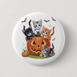 Katzenkürbis Halloween (90er Jahre), florale Spook Button