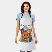 Katzenkürbis Halloween (90er Jahre), florale Spook Schürze (Getragen)