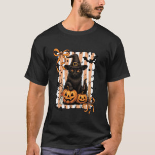 Katzenkürbis Halloween Retro Coquette Schleife Gru T-Shirt