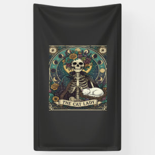 Katzenlady Halloween Skelett Blumen Mond Kompass Banner