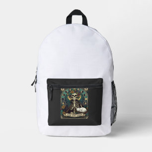 Katzenlady Halloween Skelett Blumen Mond Kompass Bedruckter Rucksack
