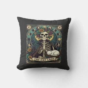Katzenlady Halloween Skelett Blumen Mond Kompass Kissen
