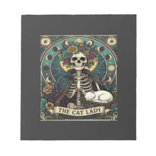 Katzenlady Halloween Skelett Blumen Mond Kompass Notizblock