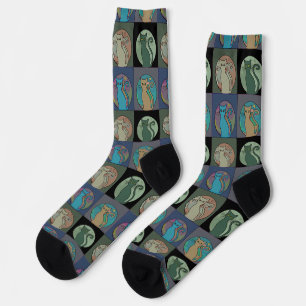 Katzenlady Mehrere Katzen sitzen Thunder_Cove Socken