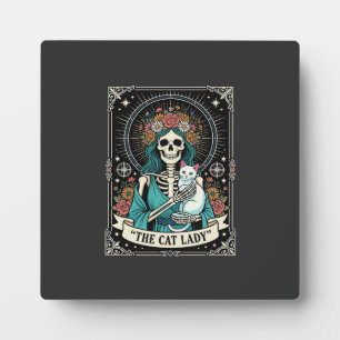 Katzenlady-Skelett-Tarot-Blumen-Gotisch Fotoplatte