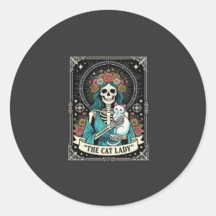 Katzenlady-Skelett-Tarot-Blumen-Gotisch Runder Aufkleber