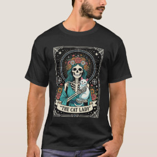 Katzenlady-Skelett-Tarot-Blumen-Gotisch T-Shirt