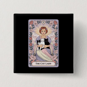 Katzenlady Tarotkarte Hexenhaftes Katzenmütterchen Button