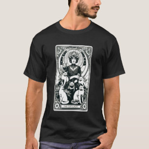 Katzenlady umgeben von felinen Begleitern Tarot T-Shirt