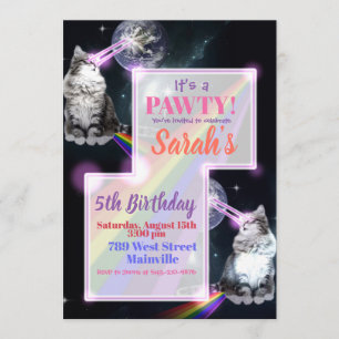 Katzenlaser und Regenbogen-Party Einladung
