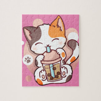 Katzenleder Teeblätter Kawaii Neko Pullover Puzzle