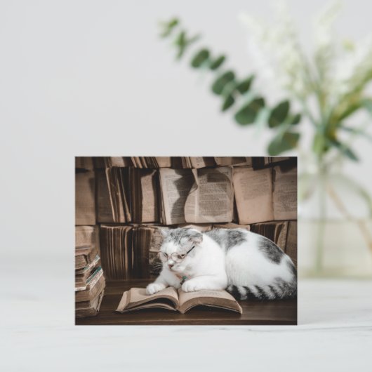 Katzenlesen in Brille Postüberqueren Postkarte (Stehend Vorderseite)