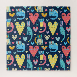 Katzenliebe: Farbige nahtlose Vintage-Muster Puzzle
