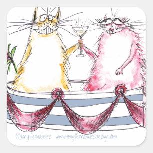 KatzenLiebe - lustiger Cartoon, tony fernandes Quadratischer Aufkleber