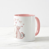 Katzenliebe rosa Herzen Tasse (VorderseiteRechts)
