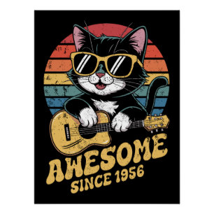 Katzenliebhaber 1956 Geburtstag Ukulele Vintage 70 Poster