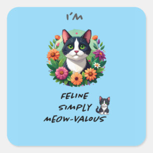 Katzenliebhaber Anzugkatze floral Quadratischer Aufkleber