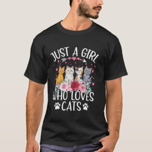 Katzenliebhaber Blumen Süß Ein Mädchen Das Katzen T-Shirt