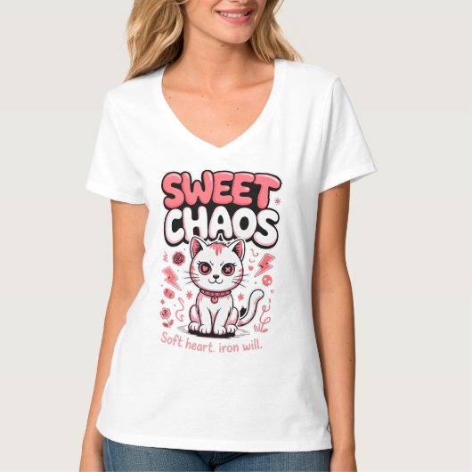 Katzenliebhaber Bold Sweet Chaos Edgy Kitty T-Shirt (Vorderseite)