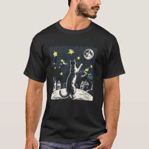 Katzenliebhaber greift nach Sternen Mond Himmel Kä T-Shirt
