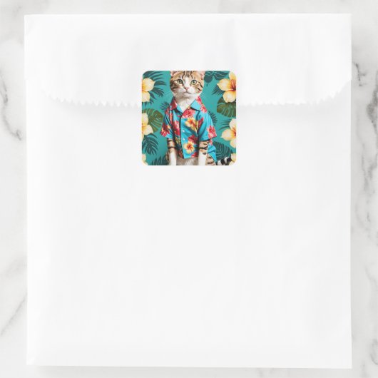 Katzenliebhaber Hawaiiansticker Quadratischer Aufkleber (Tasche)