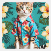 Katzenliebhaber Hawaiiansticker Quadratischer Aufkleber (Vorderseite)