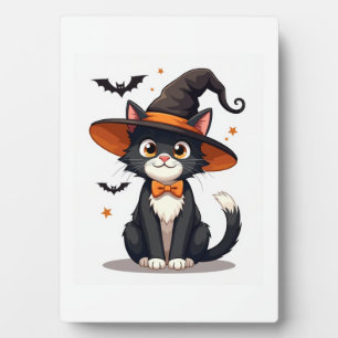 Katzenliebhaber Hexenhut auf Smokingkatze Hallowee Fotoplatte