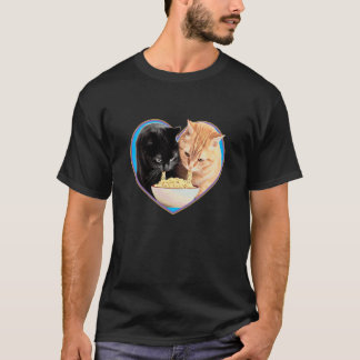 Katzenliebhaber Ramen-Nudel-Herz Schwarz & Orange  T-Shirt