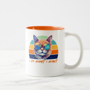 Katzenliebhaber Retro Vintage Ich mache was ich wi Zweifarbige Tasse