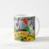 Katzenliebhaber/Sonnenblumen und Felsen Kaffeetasse (VorderseiteRechts)