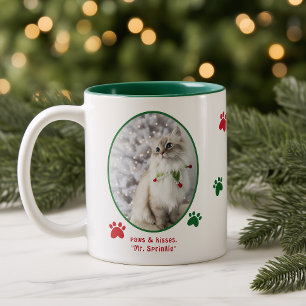 Katzenliebhaber Süße Festliche Weihnachtskatze Fot Zweifarbige Tasse