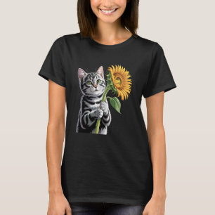 Katzenliebhaber Süße Katze Mit Sonnenblume - Katze T-Shirt