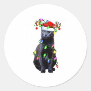 Katzenliebhaber Xmas Beleuchtung Santa Russische B Runder Aufkleber