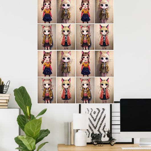 Katzenmädchen (KI) Poster (Heimbüro)