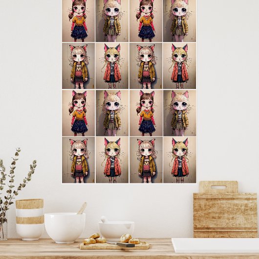 Katzenmädchen (KI) Poster (Küche)