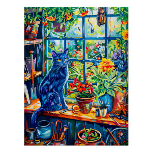 Katzenmalerei auf dem Gartenhaus Poster