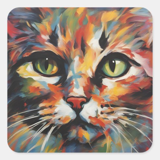 Katzenmalerei Quadratischer Aufkleber (Vorderseite)
